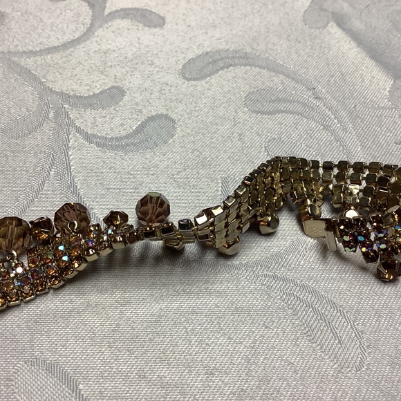 RHINESTONE AMBER COLORED RARE VINTAGE BRACELET - Picture 2 of 11